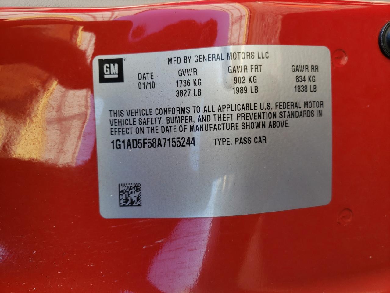 Photo 10 from auction – 2010 CHEVROLET COBALT 1LT with VIN 1G1AD5F58A7155244