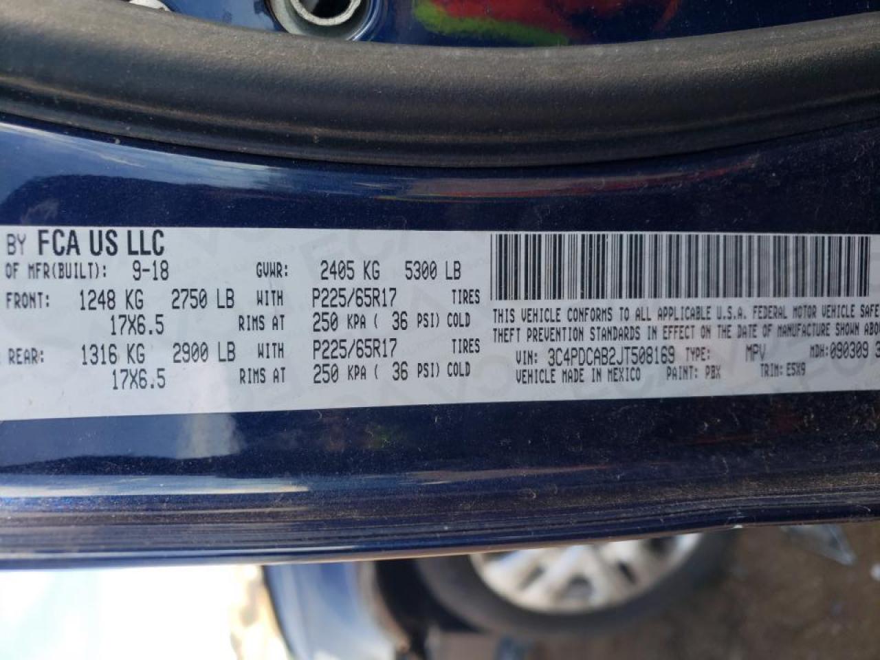 Photo 10 from auction – 2018 DODGE JOURNEY SE with VIN 3C4PDCAB2JT508169