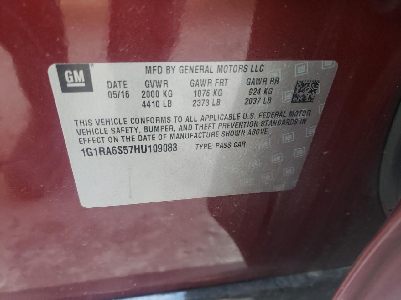 Photo 10 from auction – 2017 CHEVROLET VOLT LT with VIN 1G1RA6S57HU109083