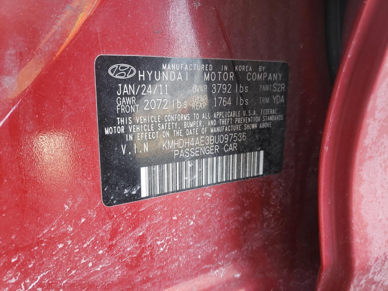 Photo 10 from auction – 2011 HYUNDAI ELANTRA GL with VIN KMHDH4AE3BU097536