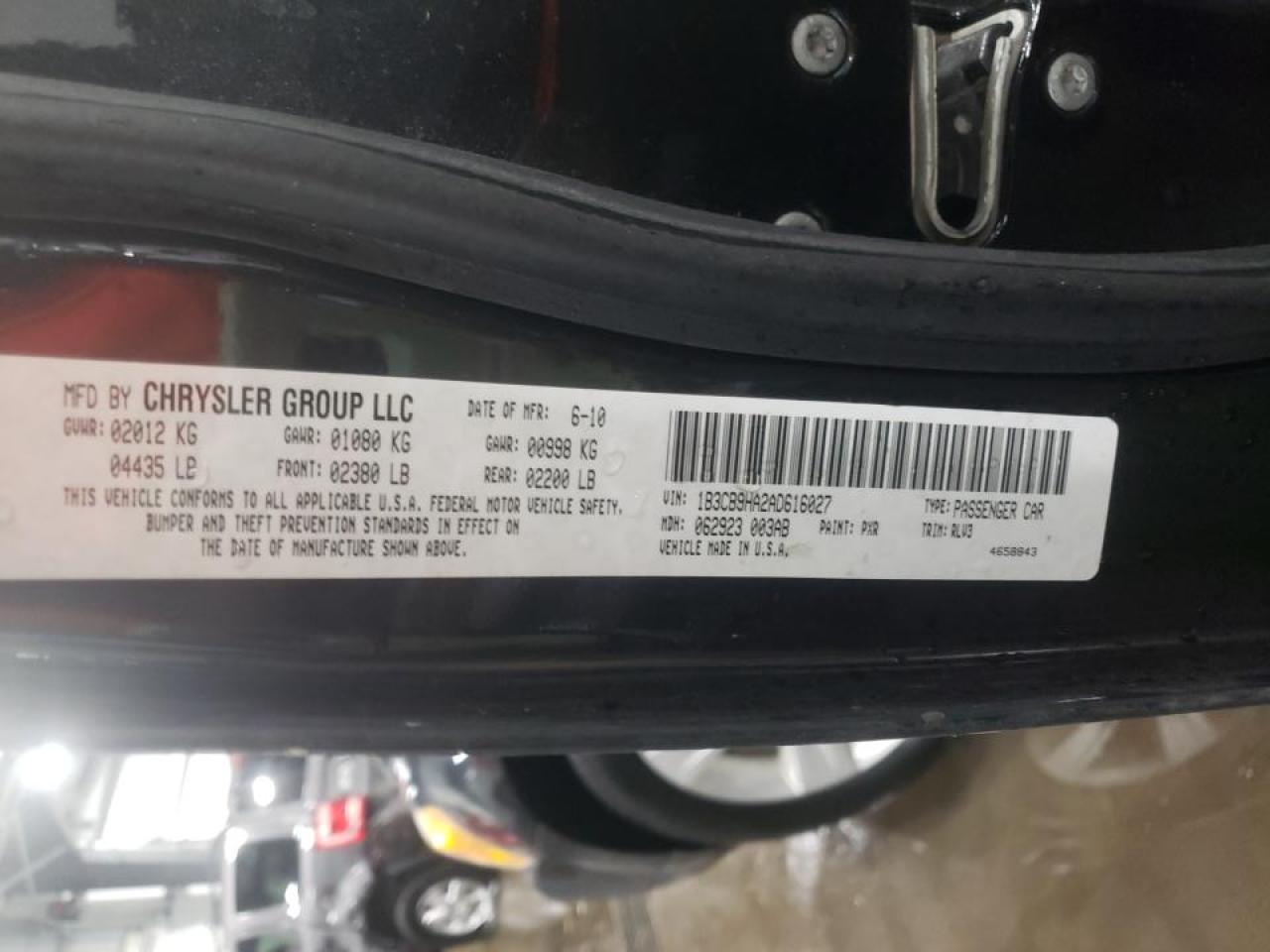 Photo 10 from auction – 2010 DODGE CALIBER UP with VIN 1B3CB9HA2AD616027