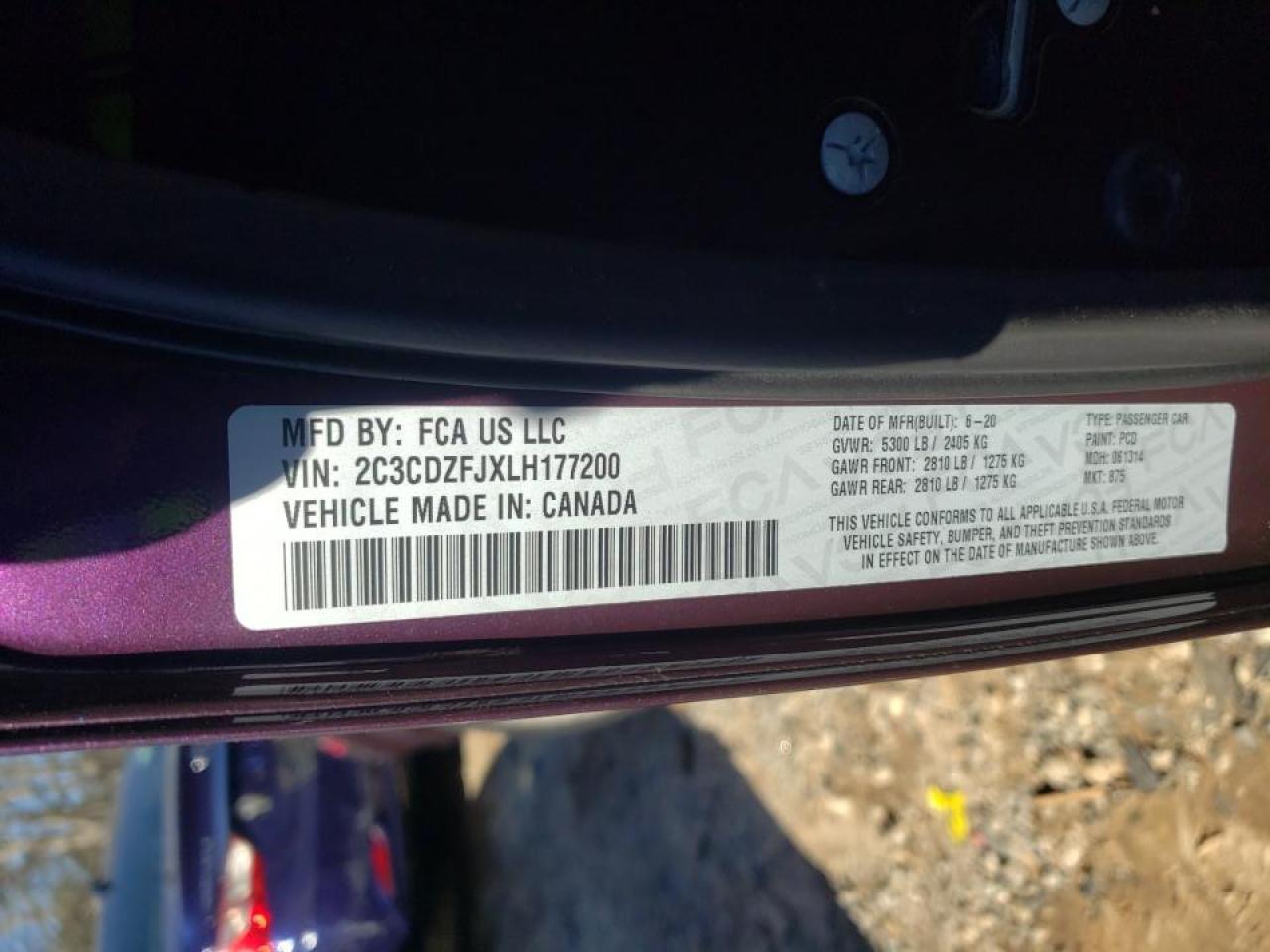 Photo 10 from auction – 2020 DODGE CHALLENGER with VIN 2C3CDZFJXLH177200
