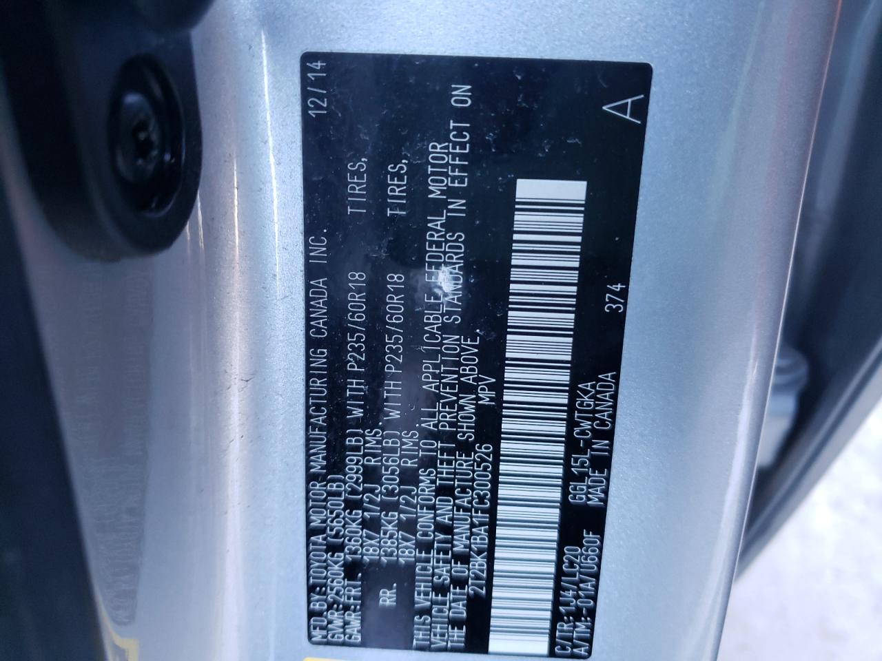 Photo 10 from auction – 2015 LEXUS RX 350 BAS with VIN 2T2BK1BA1FC300526