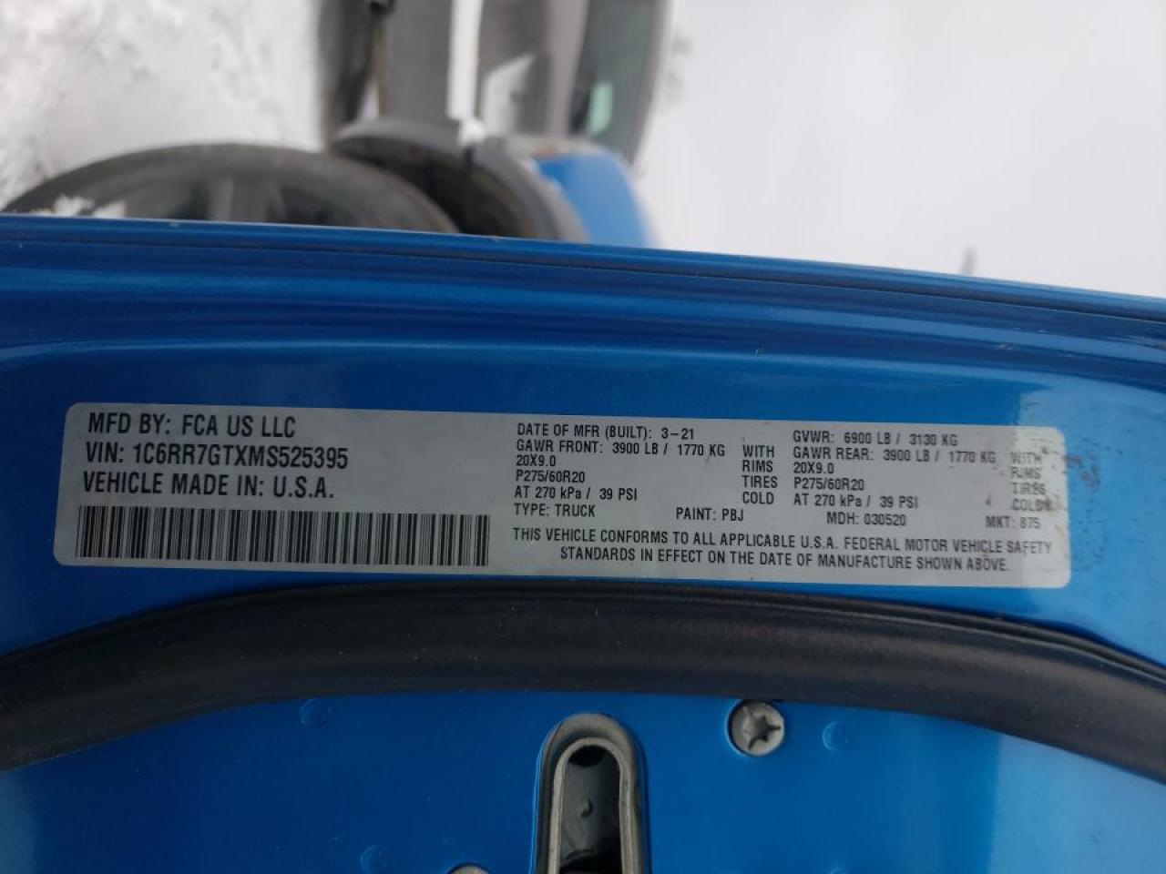 Photo 10 from auction – 2021 RAM 1500 CLASS with VIN 1C6RR7GTXMS525395