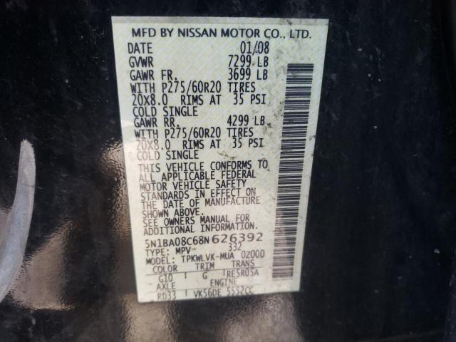 Photo 10 from auction – 2008 NISSAN ARMADA SE with VIN 5N1BA08C68N626392