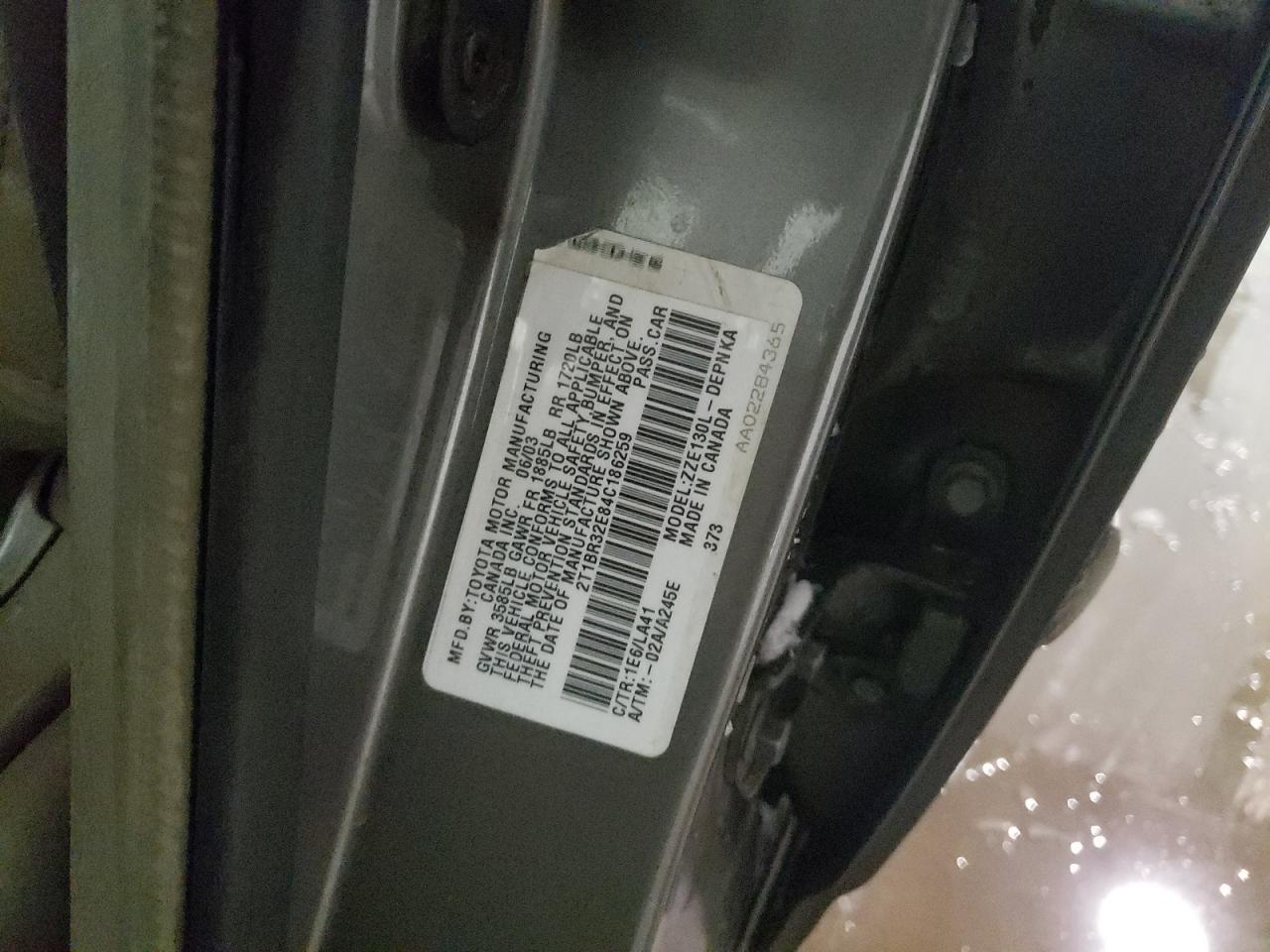 Photo 10 from auction – 2004 TOYOTA COROLLA CE with VIN 2T1BR32E84C186259