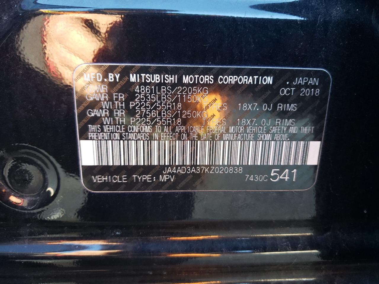 Photo 10 from auction – 2019 MITSUBISHI OUTLANDER with VIN JA4AD3A37KZ020838