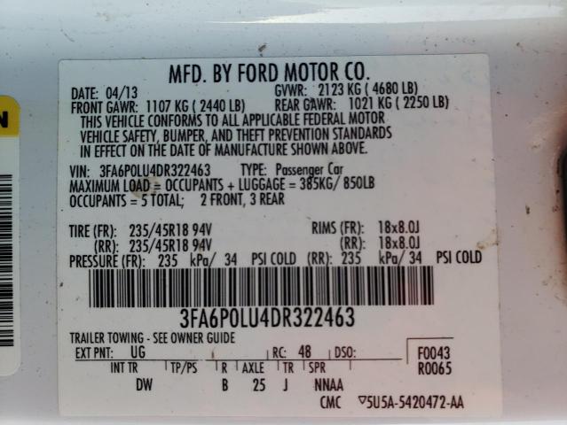 Photo 10 from auction – 2013 FORD FUSION SE with VIN 3FA6P0LU4DR322463