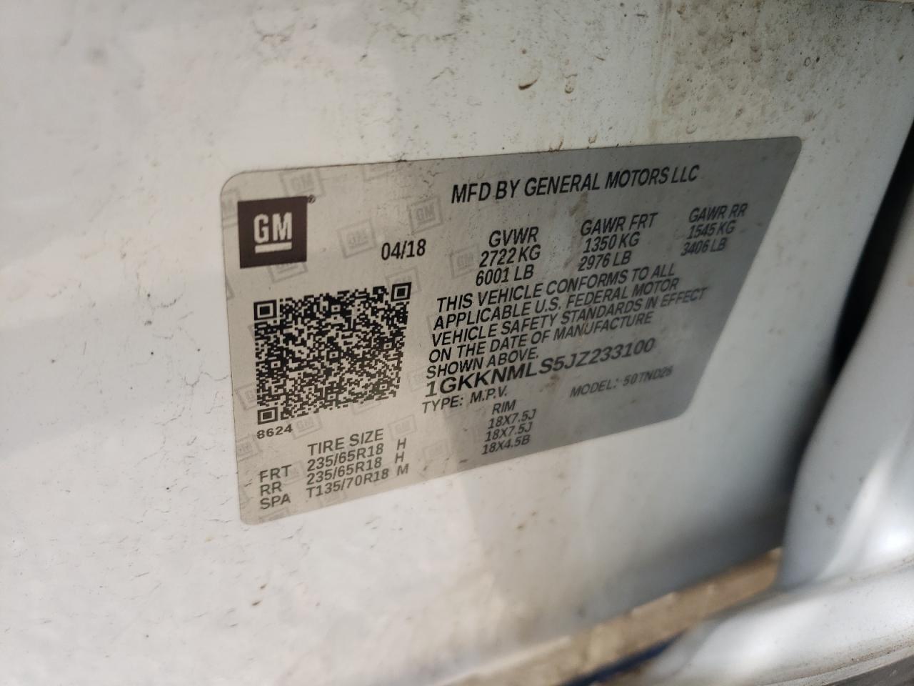 Photo 10 from auction – 2018 GMC ACADIA SLT with VIN 1GKKNMLS5JZ233100