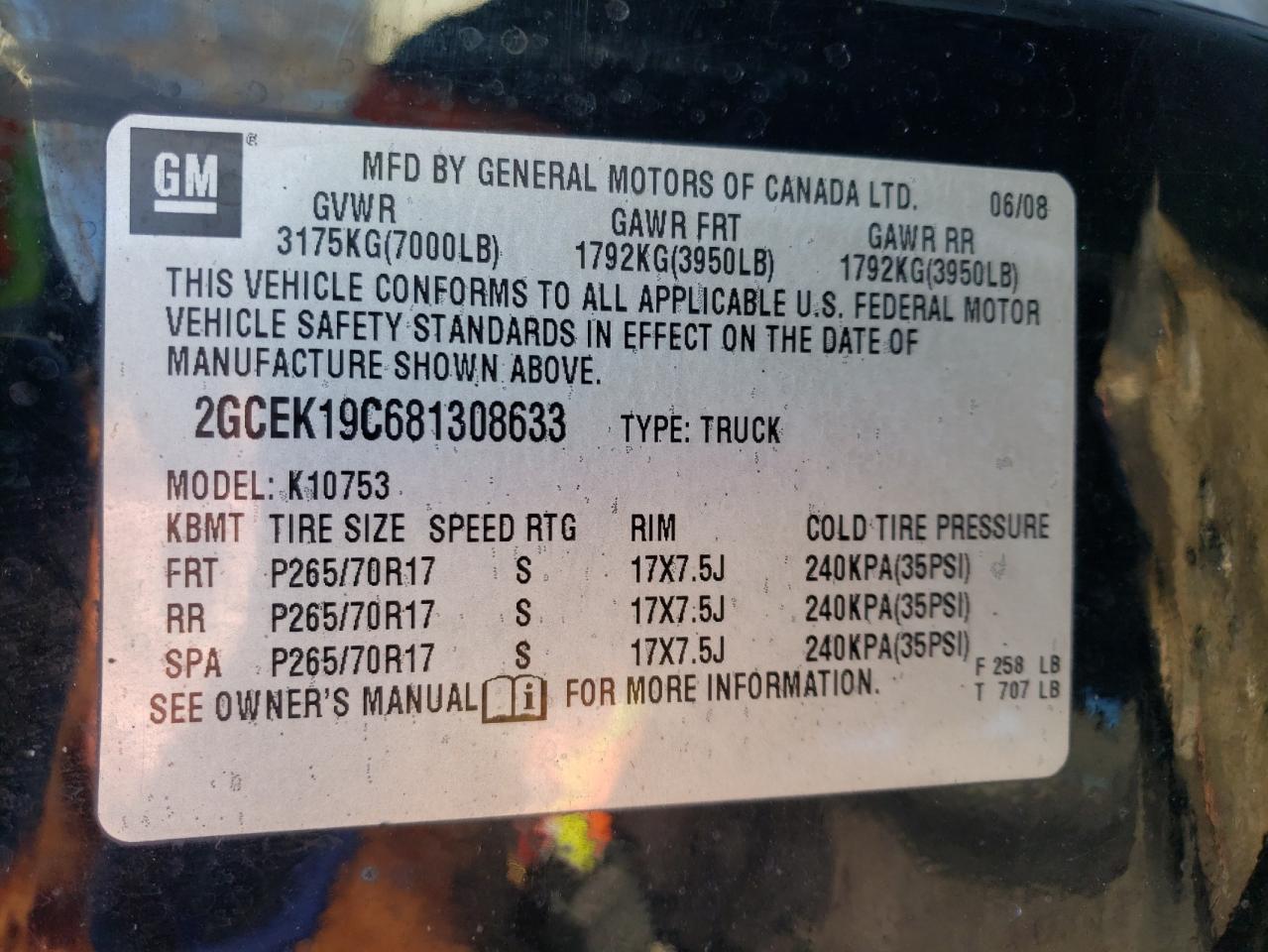 Photo 10 from auction – 2008 CHEVROLET SILVERADO with VIN 2GCEK19C681308633