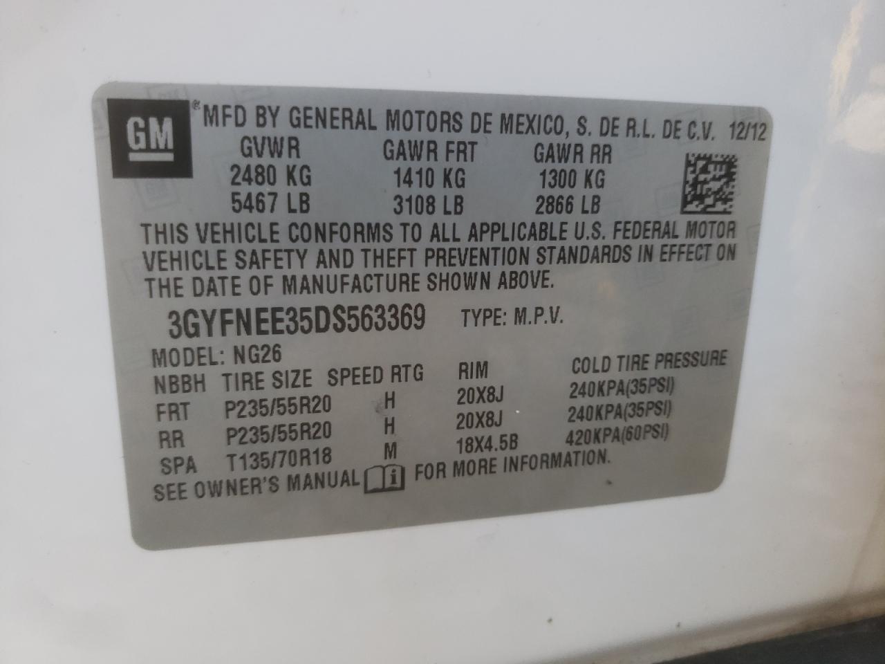 Photo 10 from auction – 2013 CADILLAC SRX PREMIU with VIN 3GYFNEE35DS563369