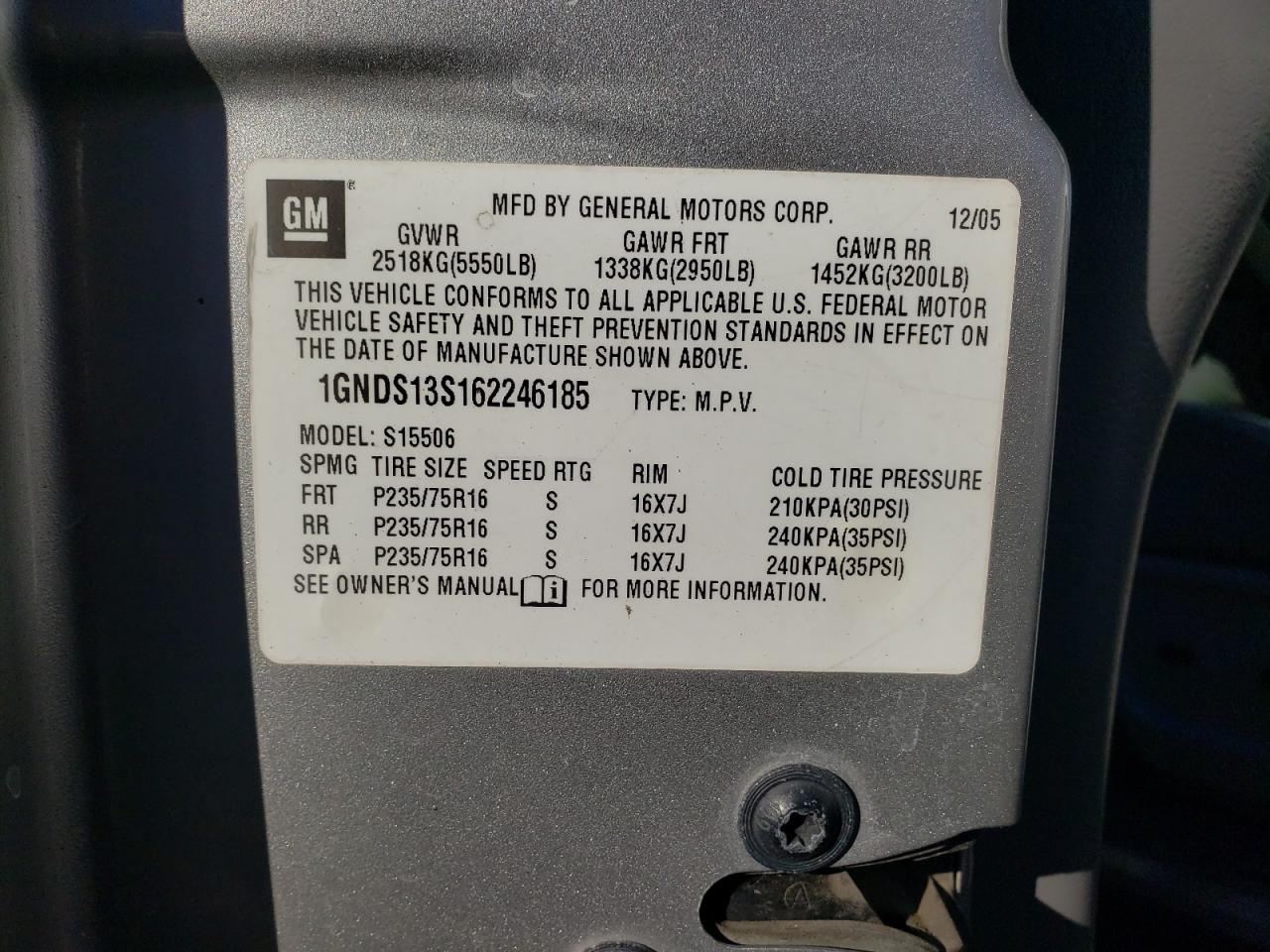 Photo 10 from auction – 2006 CHEVROLET TRAILBLAZE with VIN 1GNDS13S162246185