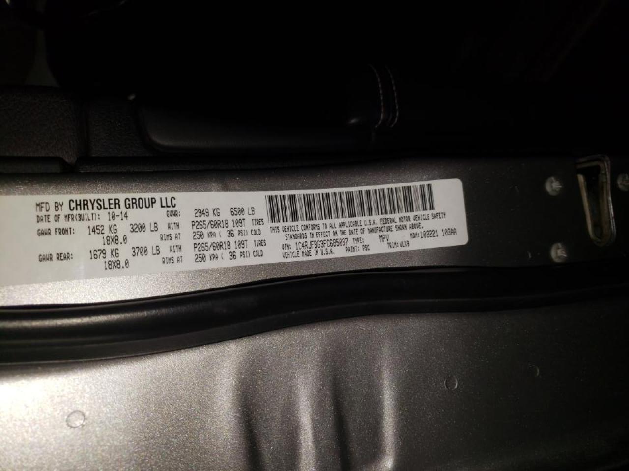 Photo 10 from auction – 2015 JEEP GRAND CHER with VIN 1C4RJFBG3FC685037