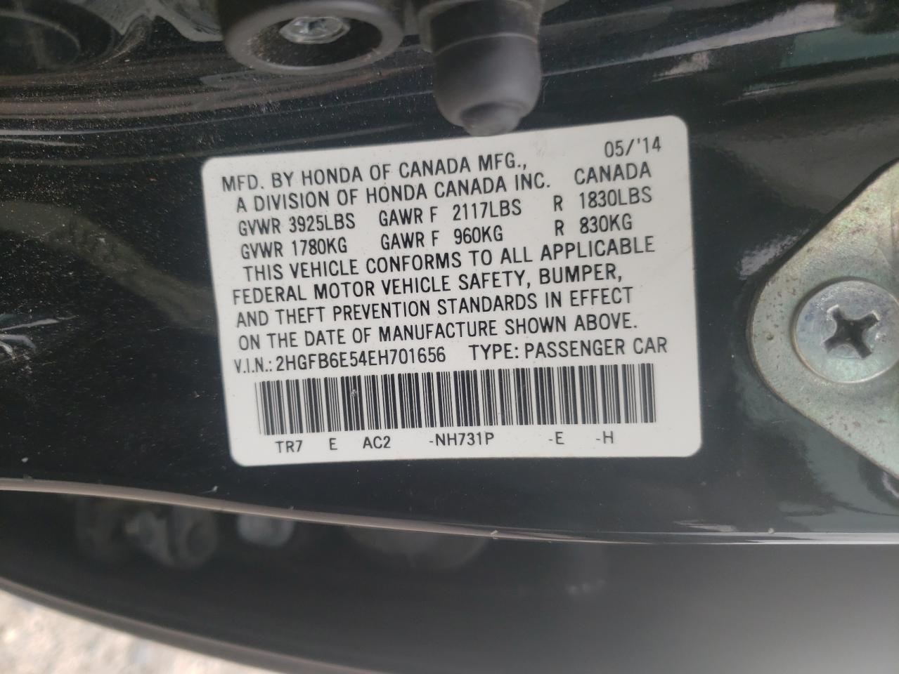 Photo 10 from auction – 2014 HONDA CIVIC SI with VIN 2HGFB6E54EH701656