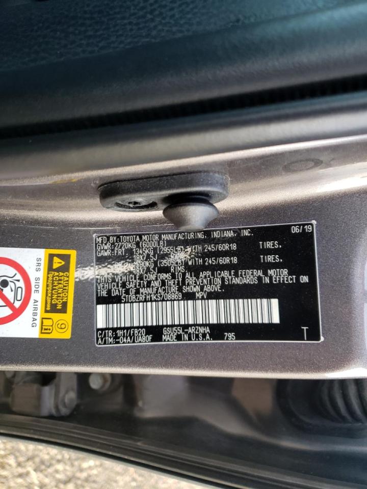 Photo 10 from auction – 2019 TOYOTA HIGHLANDER with VIN 5TDBZRFH1KS708869