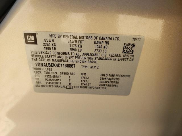 Photo 10 from auction – 2012 CHEVROLET EQUINOX LS with VIN 2GNALBEK4C1160867