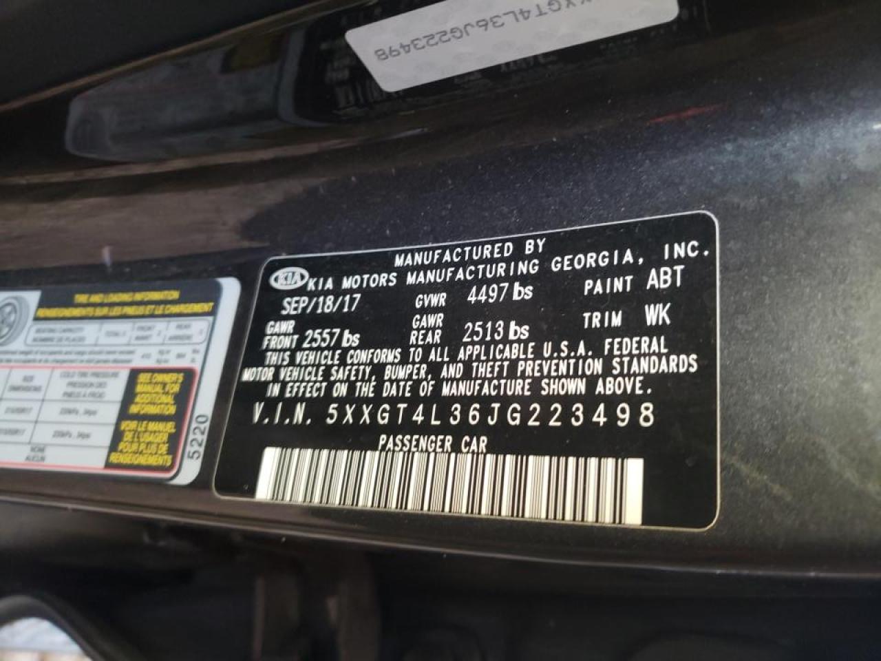 Photo 10 from auction – 2018 KIA OPTIMA LX with VIN 5XXGT4L36JG223498