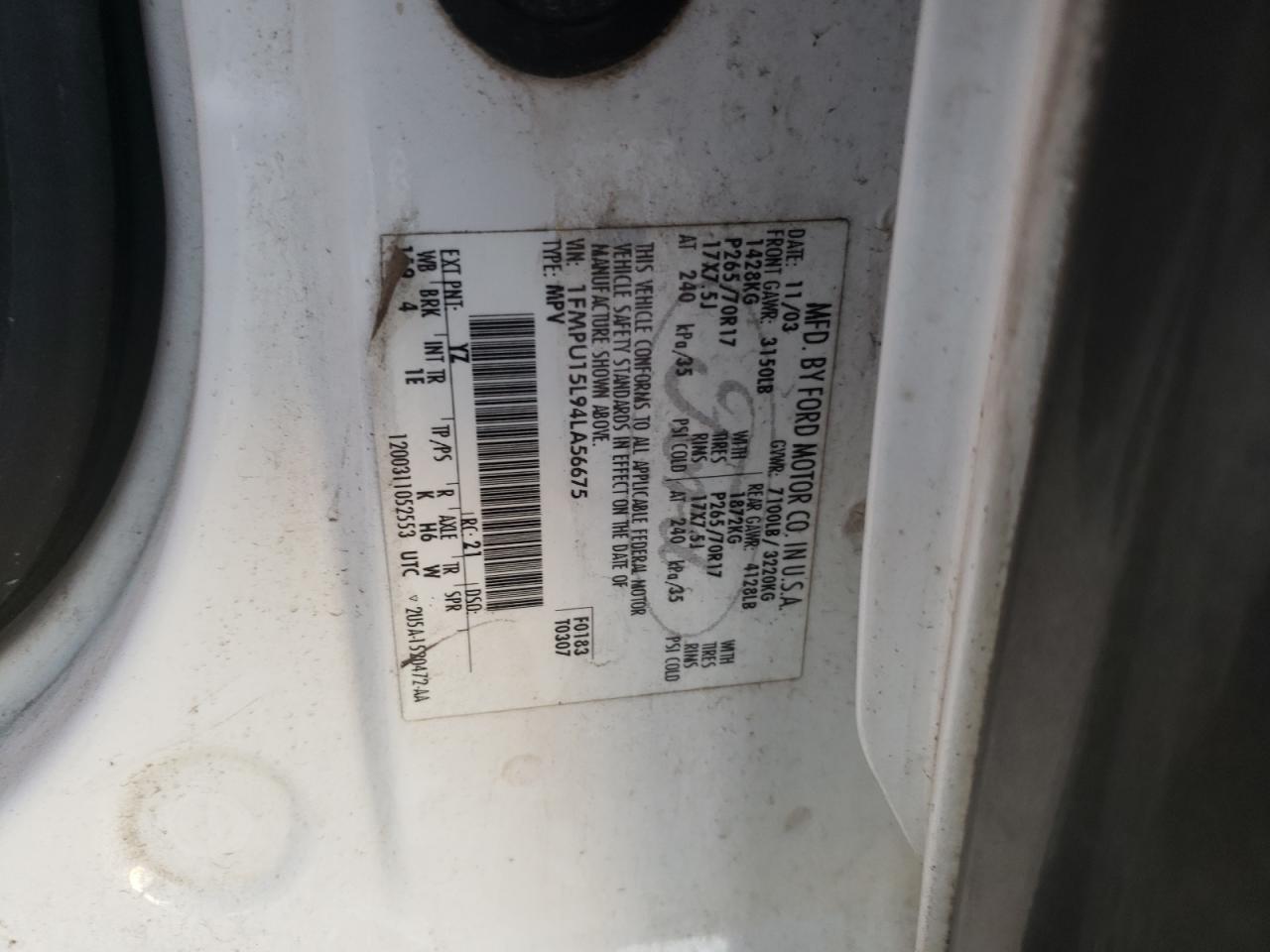 Zdjęcie 10 z aukcji – 2004 FORD EXPEDITION z VIN 1FMPU15L94LA56675