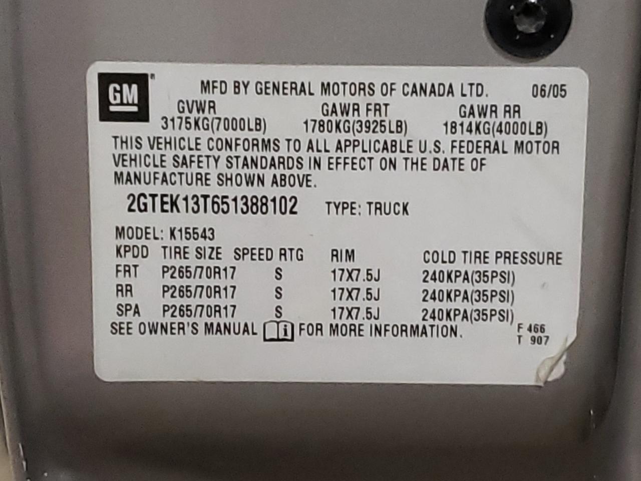 Photo 10 from auction – 2005 GMC NEW SIERRA with VIN 2GTEK13T651388102