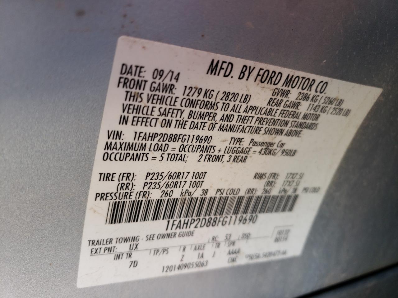 Photo 10 from auction – 2015 FORD TAURUS SE with VIN 1FAHP2D88FG119690