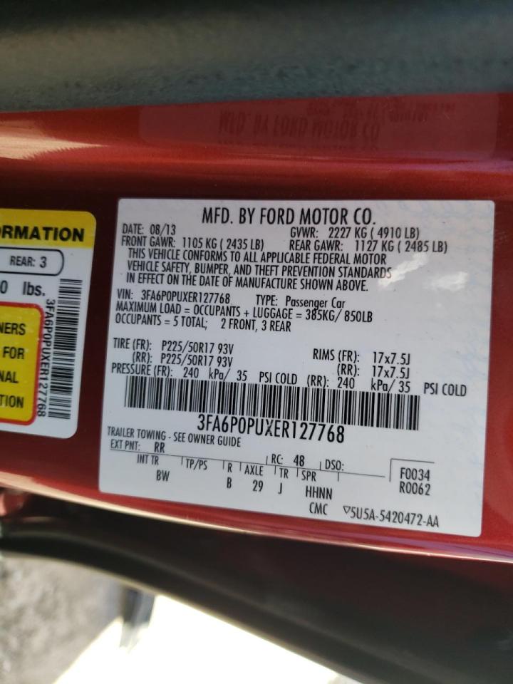 Photo 10 from auction – 2014 FORD FUSION SE with VIN 3FA6P0PUXER127768