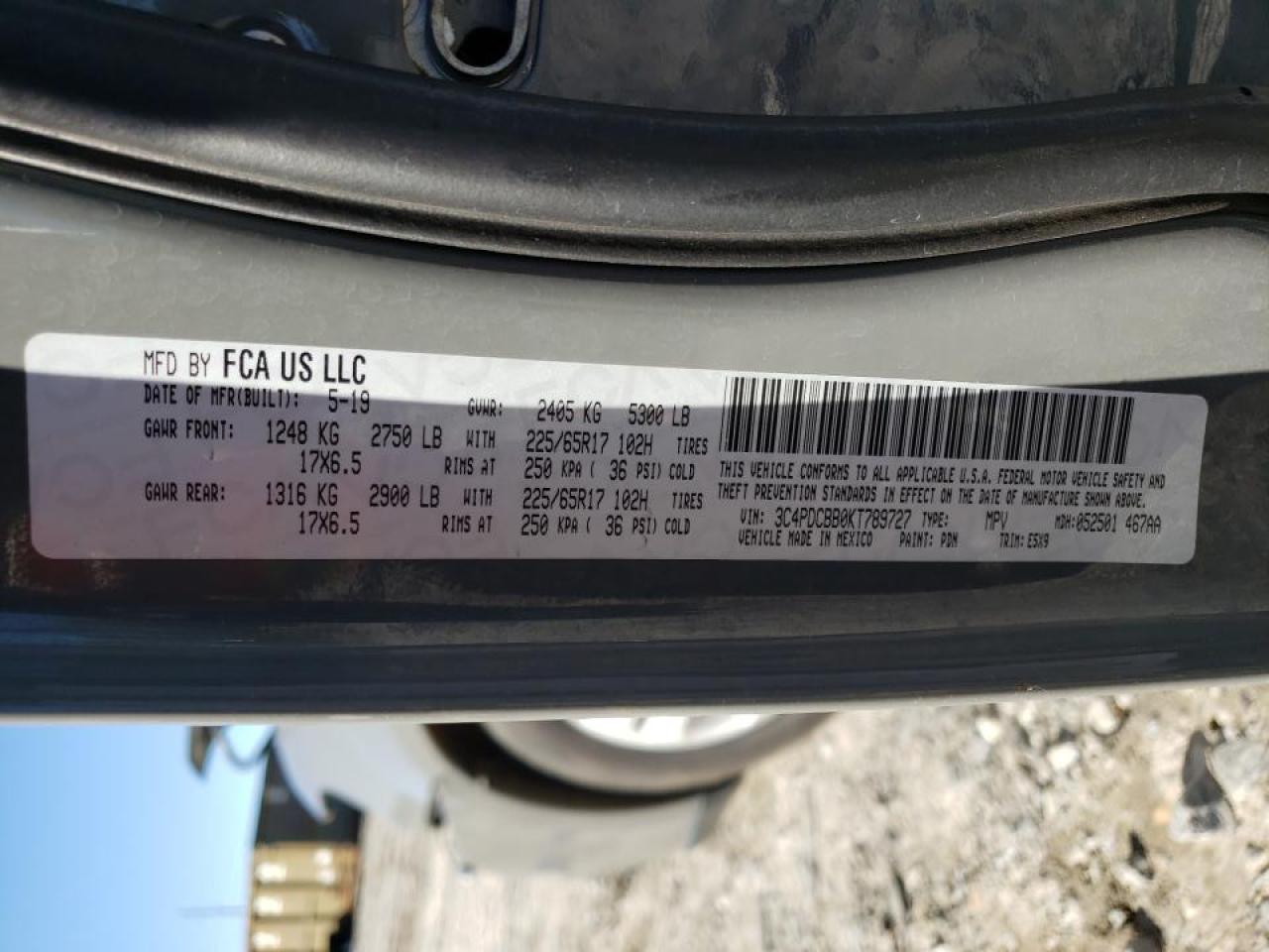 Photo 10 from auction – 2019 DODGE JOURNEY SE with VIN 3C4PDCBB0KT789727