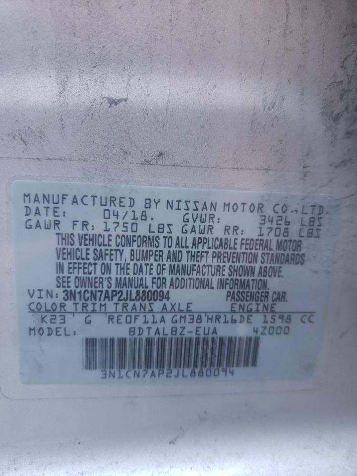 Photo 10 from auction – 2018 NISSAN VERSA S with VIN 3N1CN7AP2JL880094