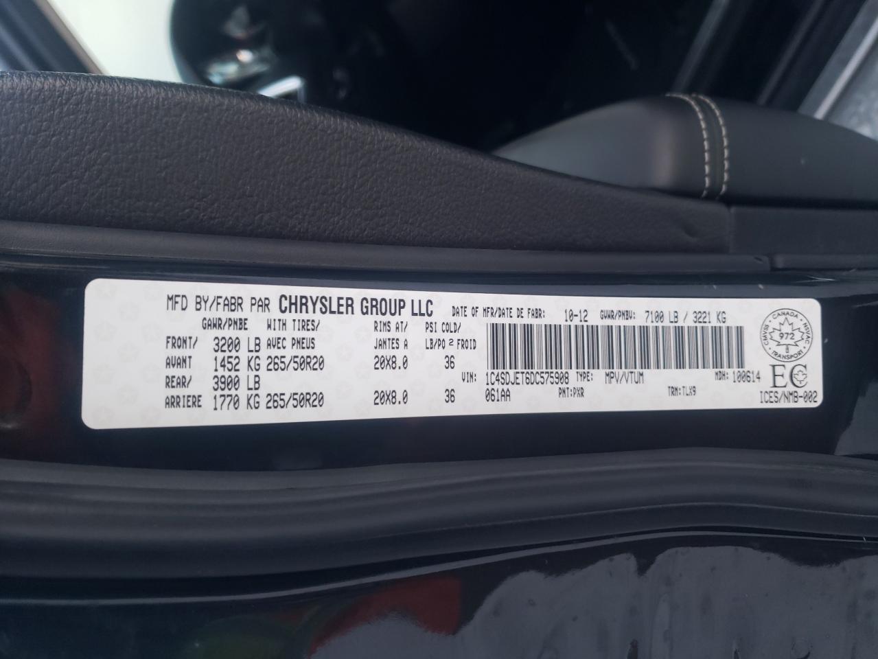 Photo 10 from auction – 2013 DODGE DURANGO CI with VIN 1C4SDJET6DC575908