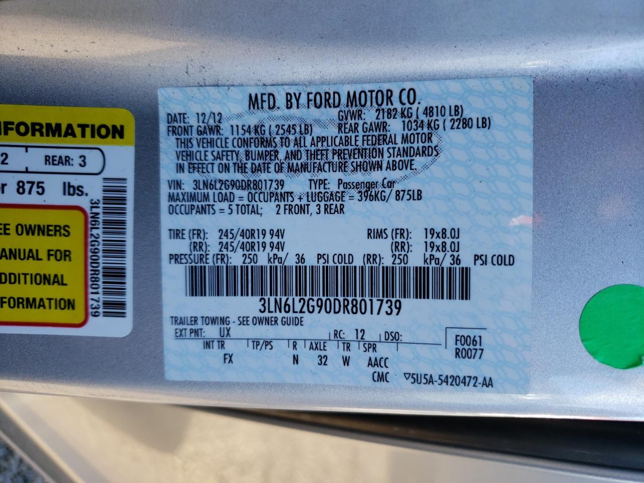 Photo 10 from auction – 2013 LINCOLN MKZ with VIN 3LN6L2G90DR801739