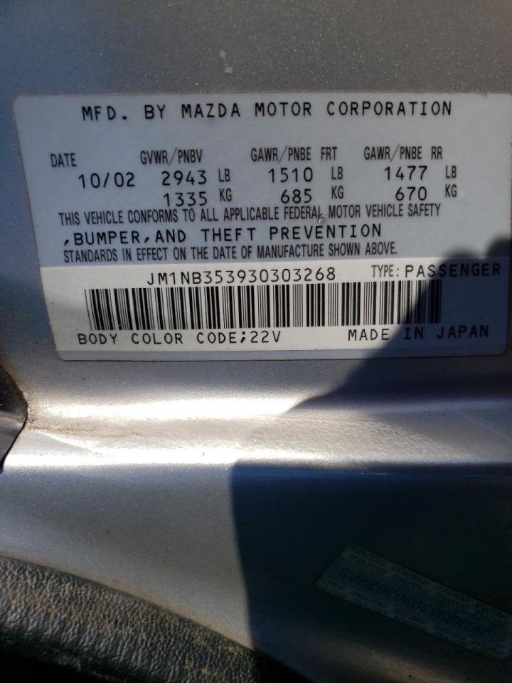 Photo 10 from auction – 2003 MAZDA MX-5 MIATA with VIN JM1NB353930303268