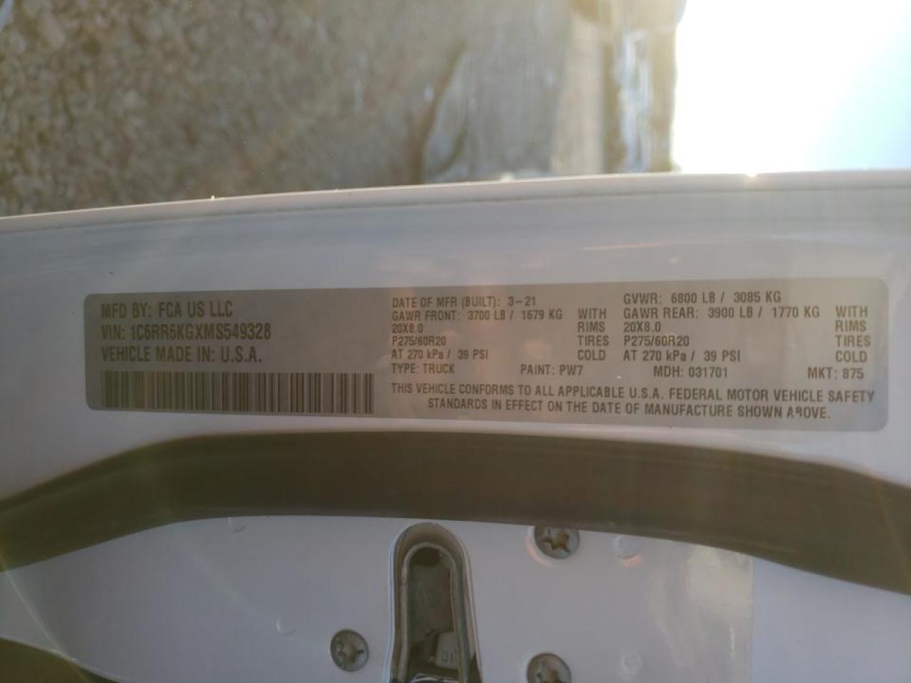 Photo 10 from auction – 2021 RAM 1500 CLASS with VIN 1C6RR6KGXMS549328
