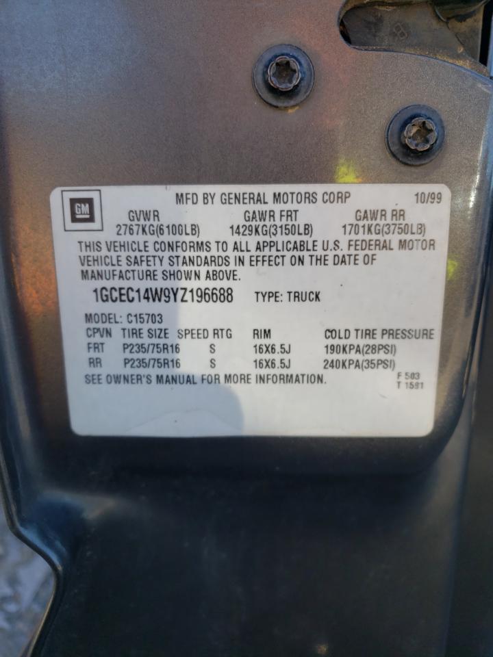Photo 10 from auction – 2000 CHEVROLET SILVERADO with VIN 1GCEC14W9YZ196688