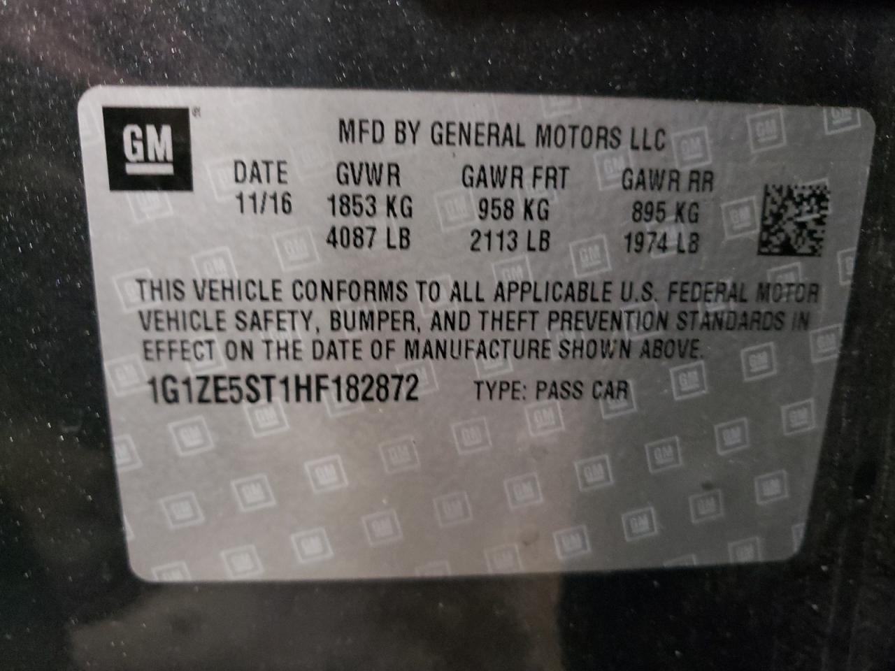 Photo 10 from auction – 2017 CHEVROLET MALIBU LT with VIN 1G1ZE5ST1HF182872