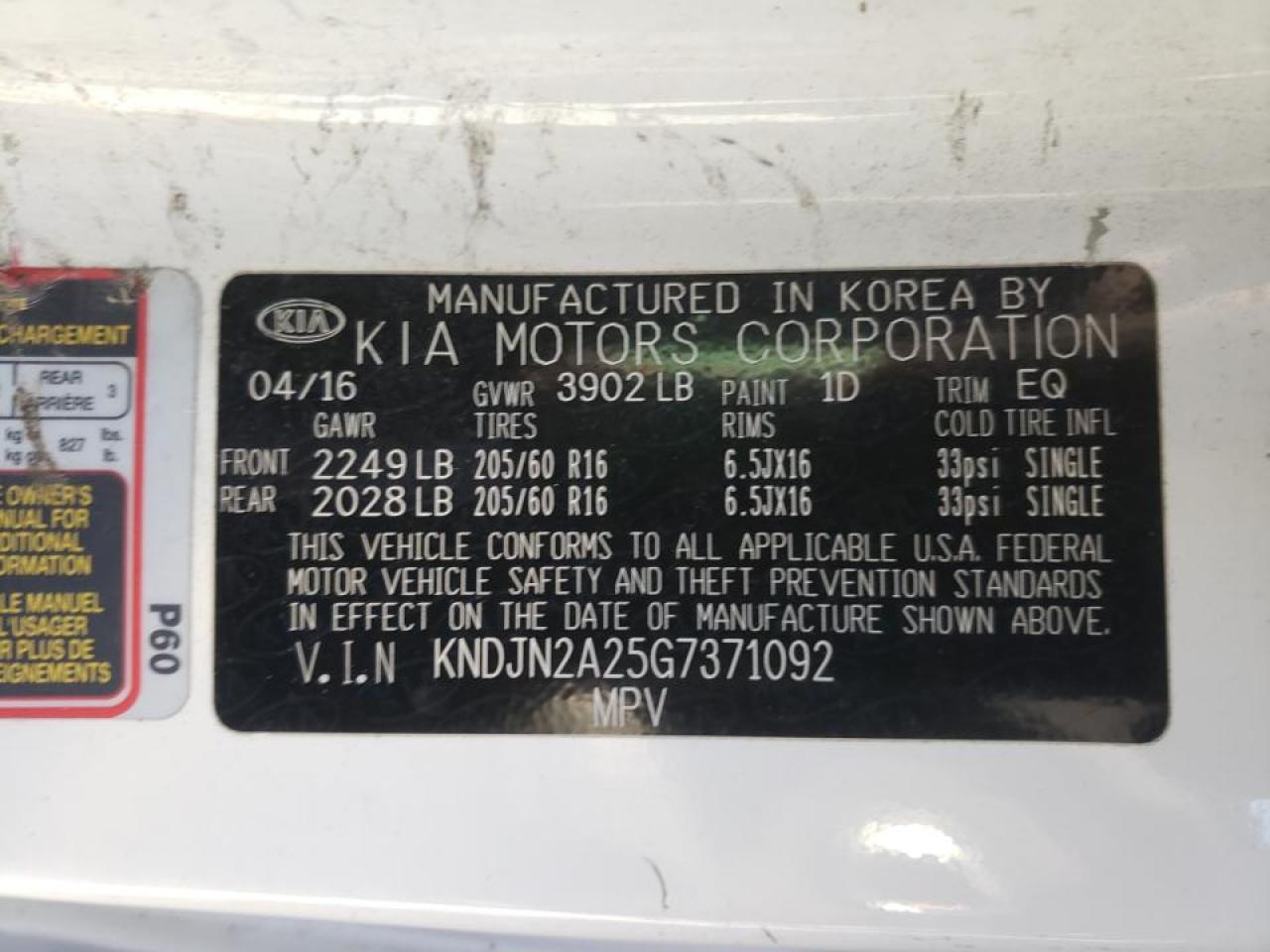 Photo 10 from auction – 2016 KIA SOUL with VIN KNDJN2A25G7371092
