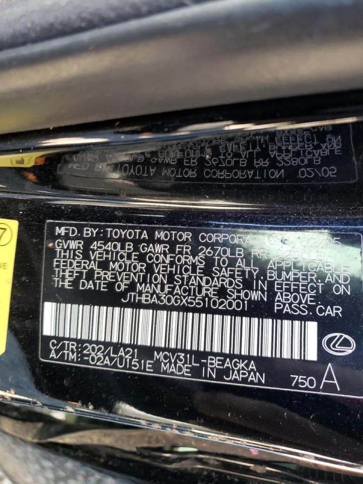 Photo 10 from auction – 2005 LEXUS ES 330 with VIN JTHBA30GX55102001