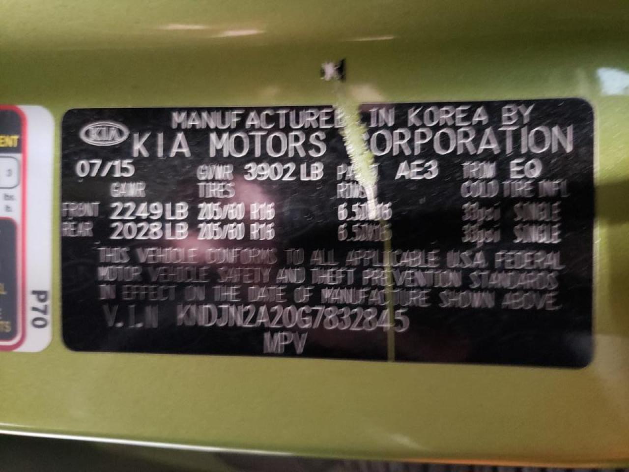 Photo 10 from auction – 2016 KIA SOUL with VIN KNDJN2A20G7832845