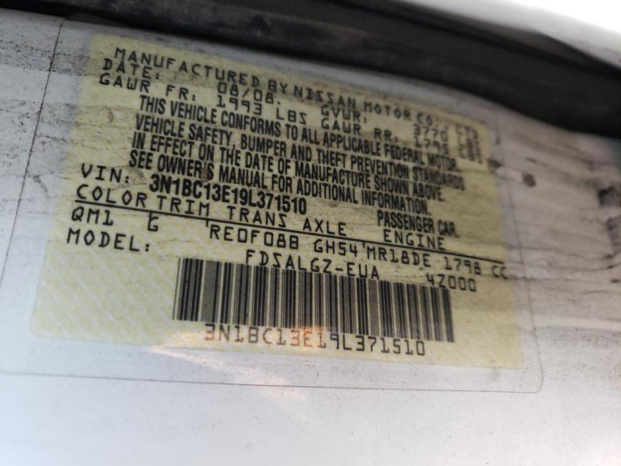 Photo 10 from auction – 2009 NISSAN VERSA S with VIN 3N1BC13E19L371510