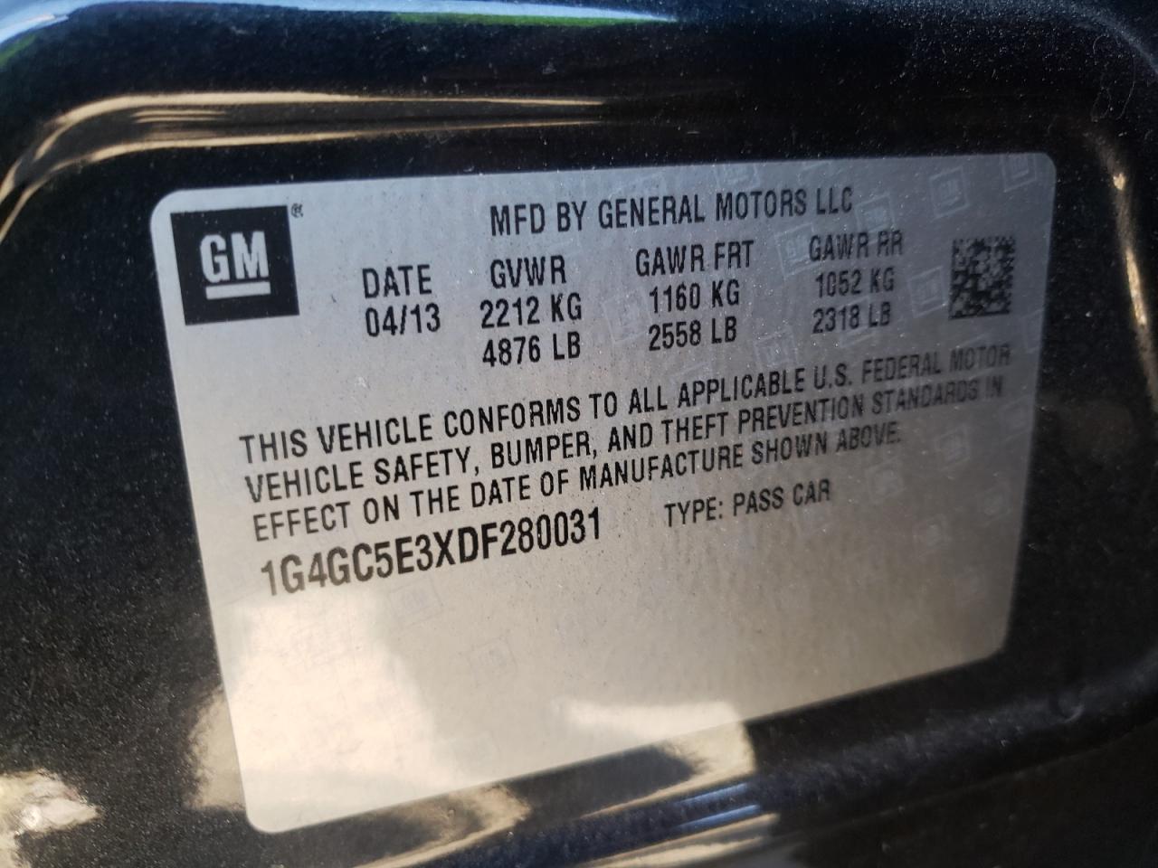 Photo 10 from auction – 2013 BUICK LACROSSE with VIN 1G4GC5E3XDF280031