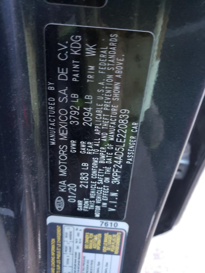 Photo 10 from auction – 2020 KIA FORTE FE with VIN 3KPF24AD5LE220839
