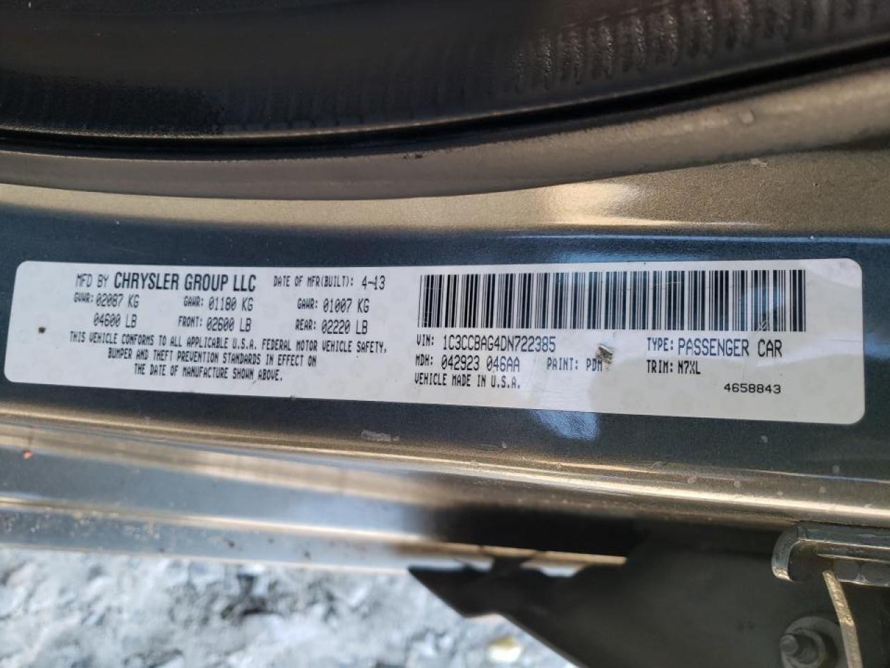 Photo 10 from auction – 2013 CHRYSLER 200 LX with VIN 1C3CCBAG4DN722385