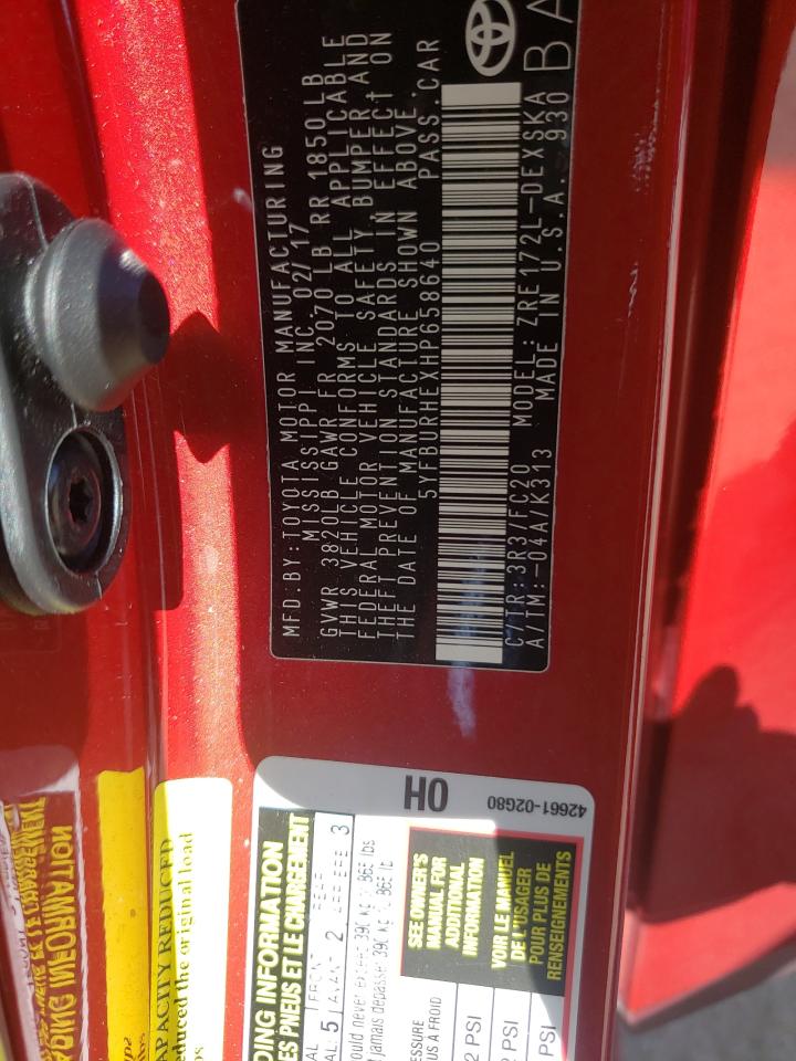 Photo 10 from auction – 2017 TOYOTA COROLLA L with VIN 5YFBURHEXHP658640