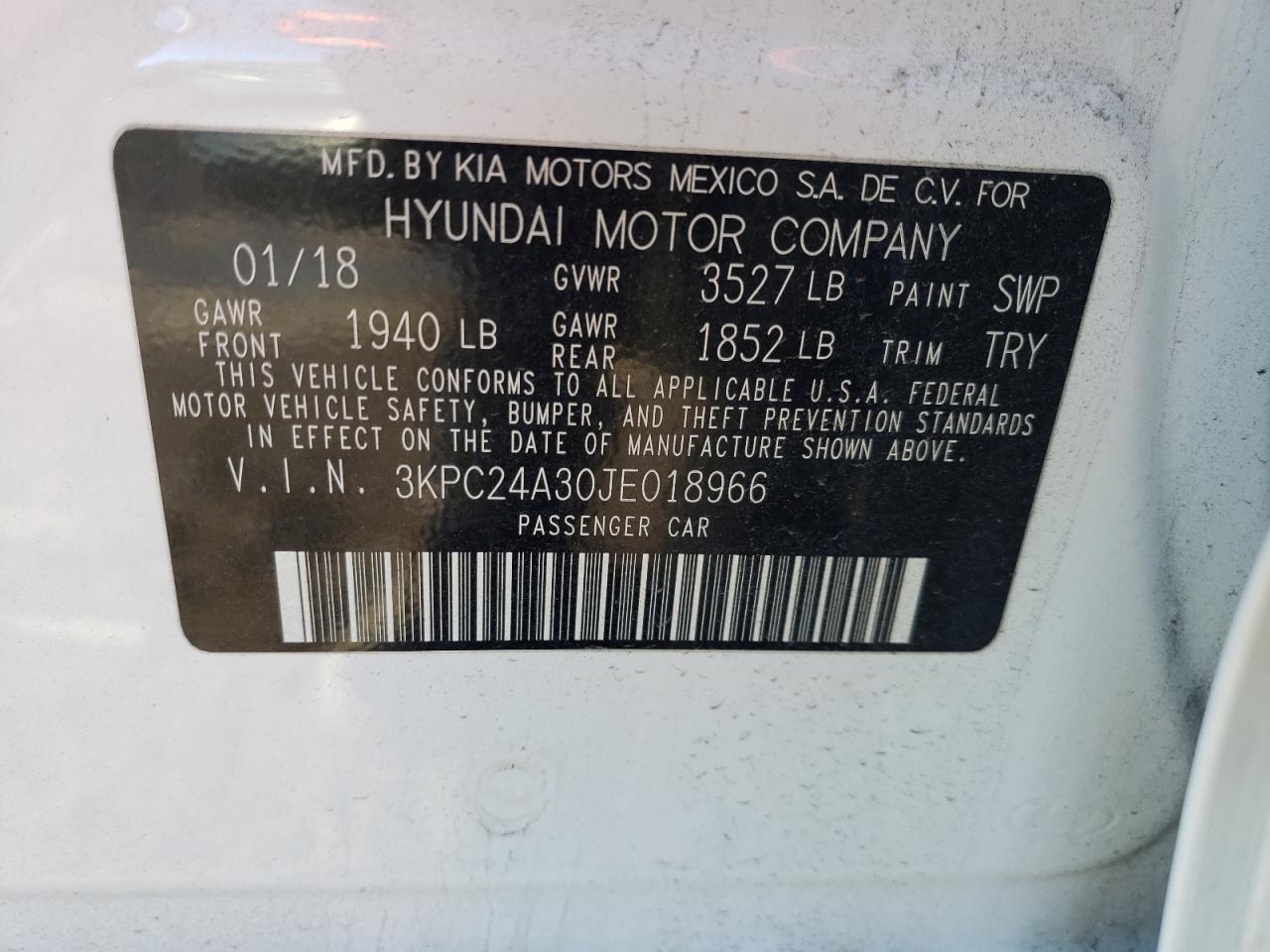 Photo 10 from auction – 2018 HYUNDAI ACCENT SE with VIN 3KPC24A30JE018966