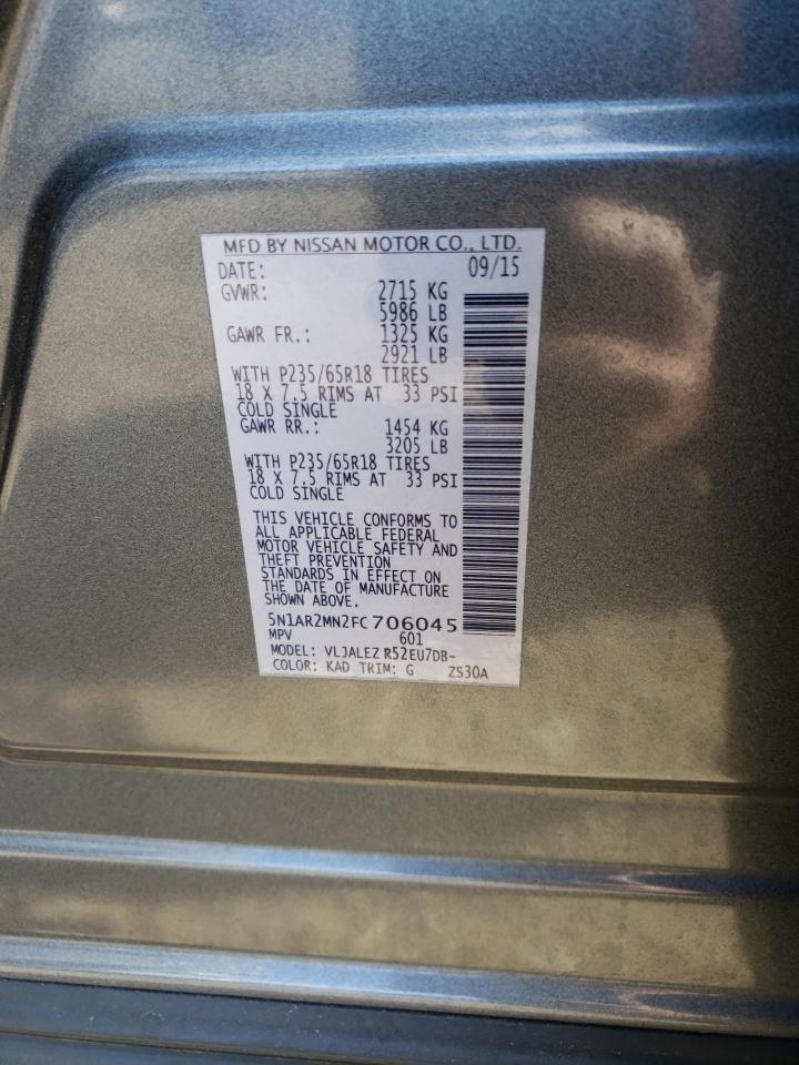 Photo 10 from auction – 2015 NISSAN PATHFINDER with VIN 5N1AR2MN2FC706045