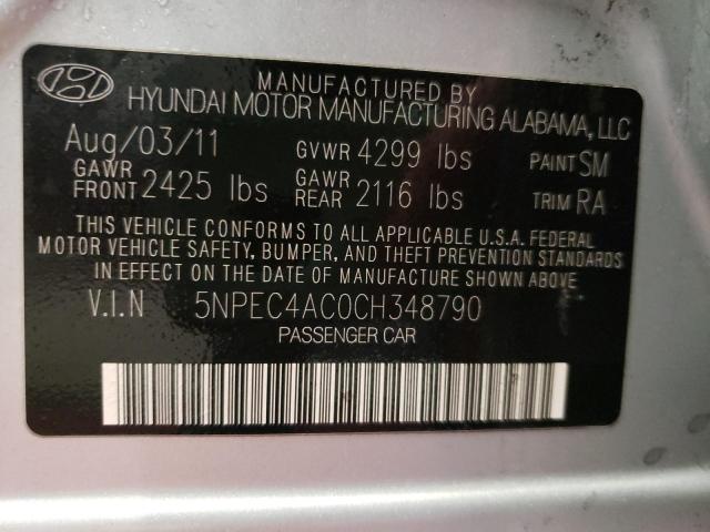 Photo 10 from auction – 2012 HYUNDAI SONATA SE with VIN 5NPEC4AC0CH348790