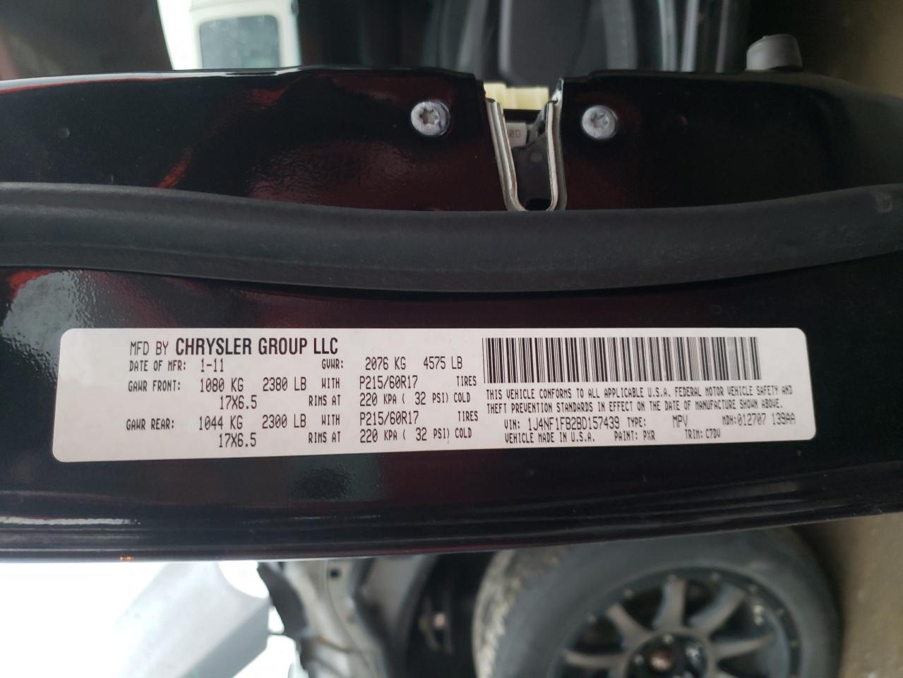 Photo 10 from auction – 2011 JEEP COMPASS SP with VIN 1J4NF1FB2BD157439