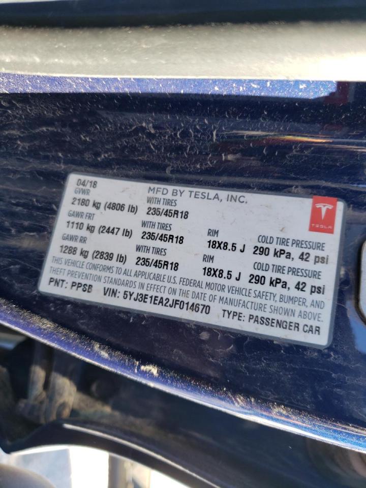 Photo 10 from auction – 2018 TESLA MODEL 3 with VIN 5YJ3E1EA2JF014670