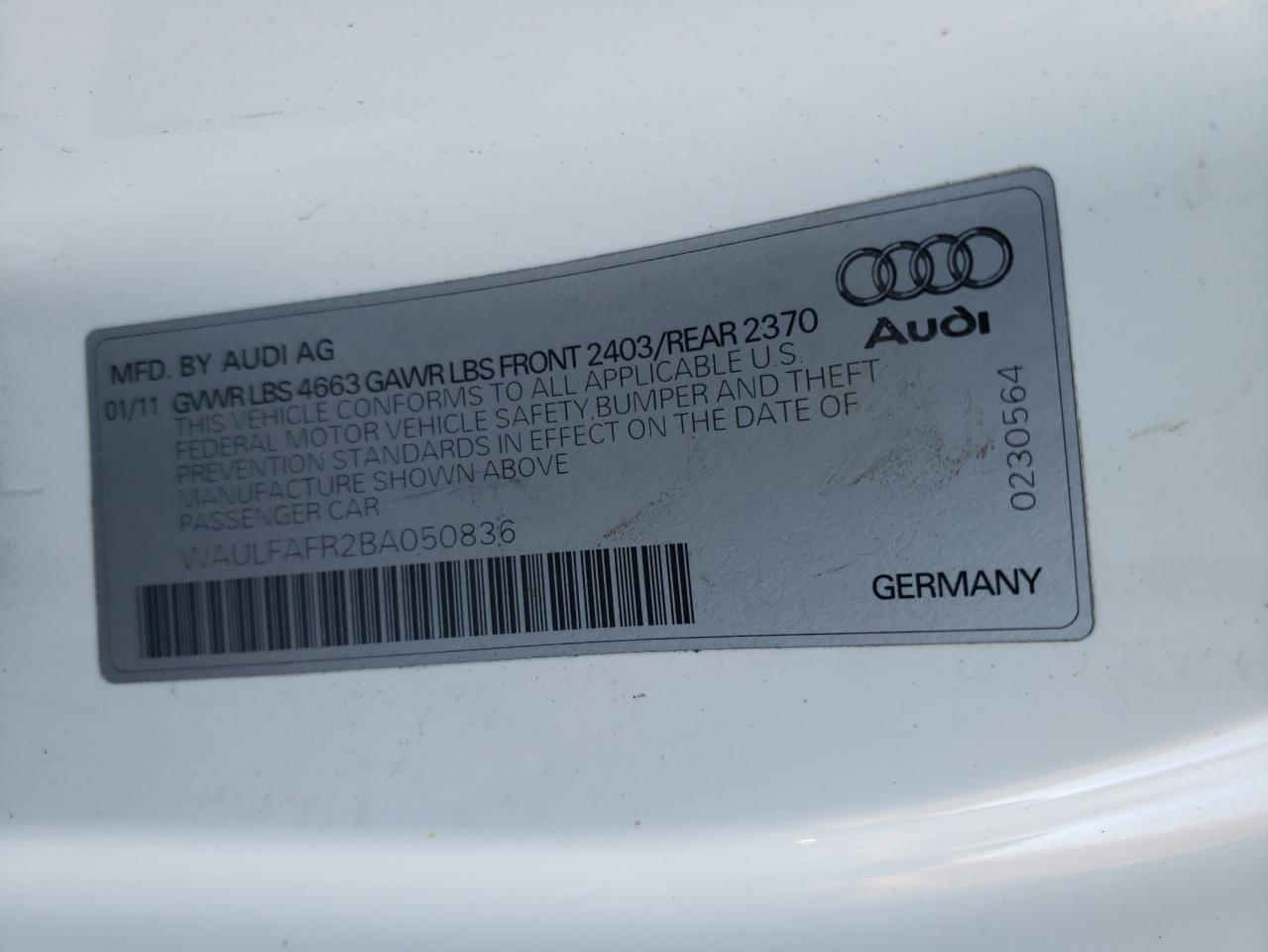 Photo 10 from auction – 2011 AUDI A5 PREMIUM with VIN WAULFAFR2BA050836