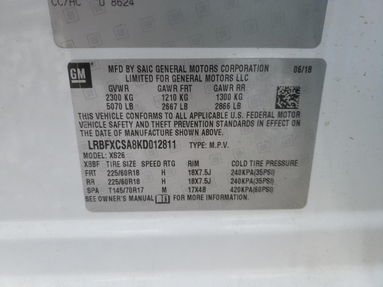 Photo 10 from auction – 2019 BUICK ENVISION E with VIN LRBFXCSA8KD012811