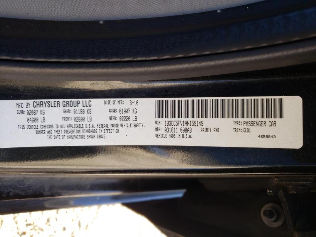 Photo 10 from auction – 2010 DODGE AVENGER R/ with VIN 1B3CC5FV1AN159149