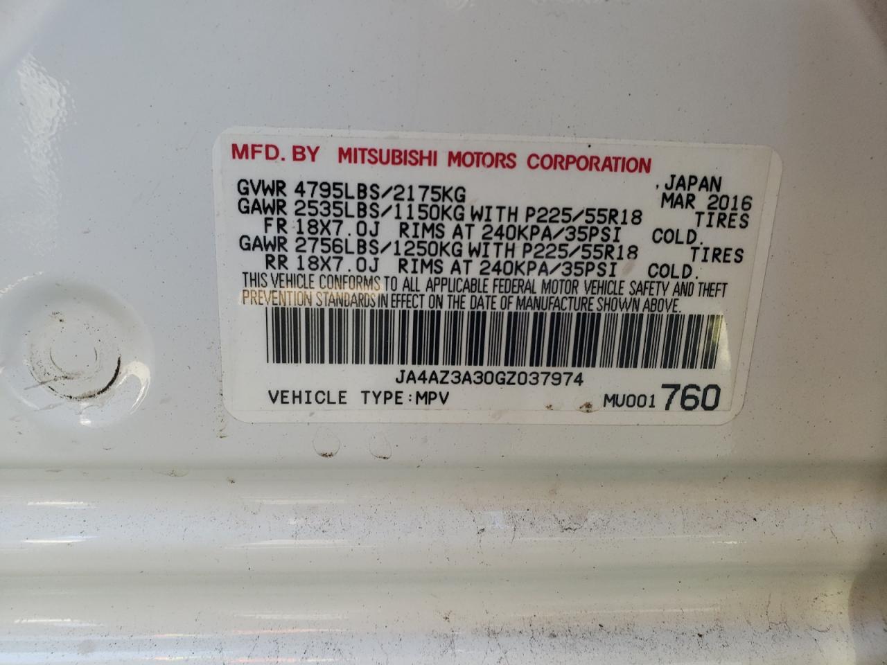 Photo 10 from auction – 2016 MITSUBISHI OUTLANDER with VIN JA4AZ3A30GZ037974